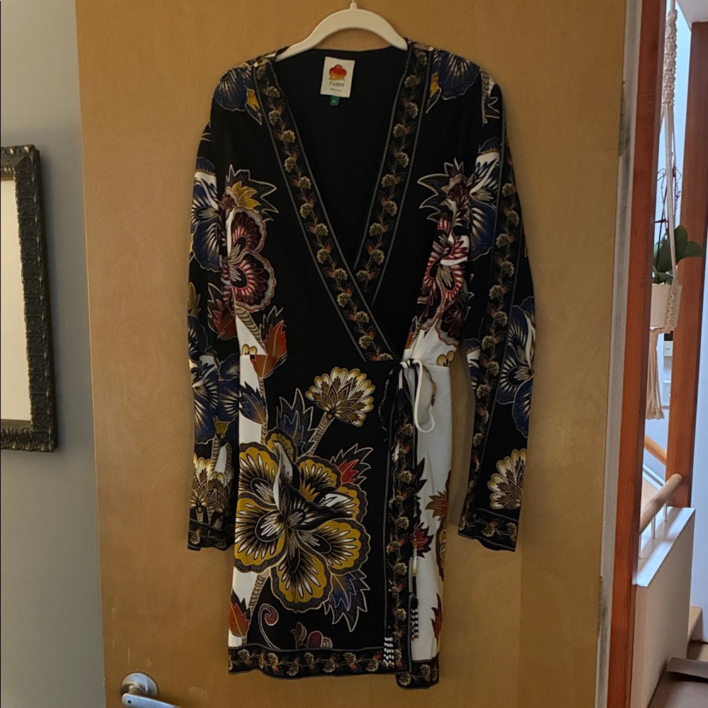 FARM Rio Floral Long Sleeve Dress - Black and Multicolor